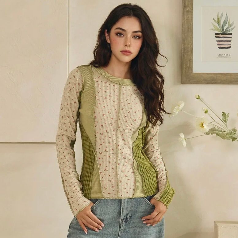 Ditsy Print Waffle Mix Top