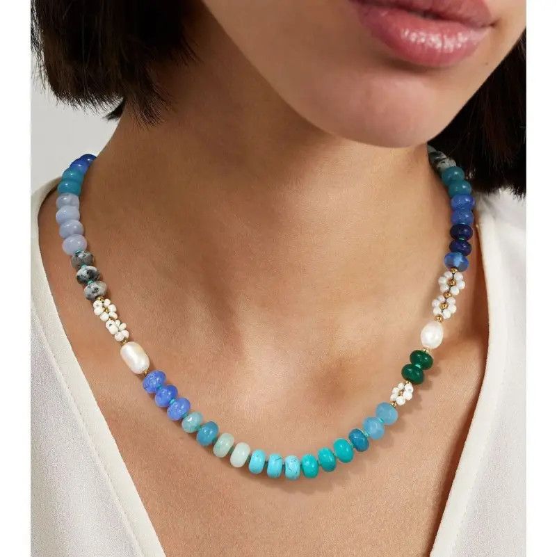 Natural Agate Flower Pearl Necklace