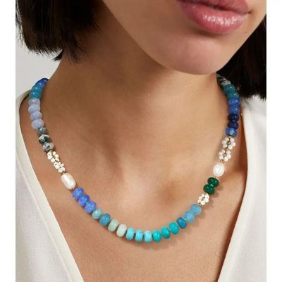 Natural Agate Flower Pearl Necklace