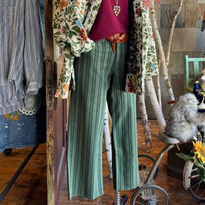 Charlotte High Rise Wide Leg Twill Pant, Matcha Green