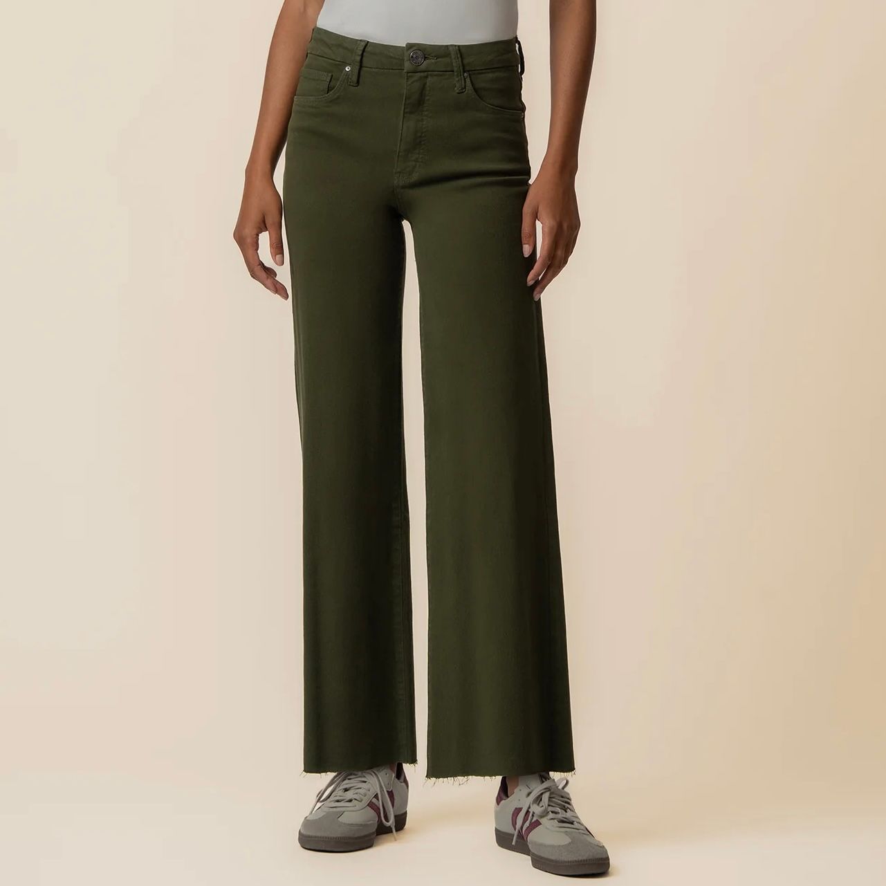 Meg Fab Ab Wide Leg Raw Hem Jean, Tuscan Olive