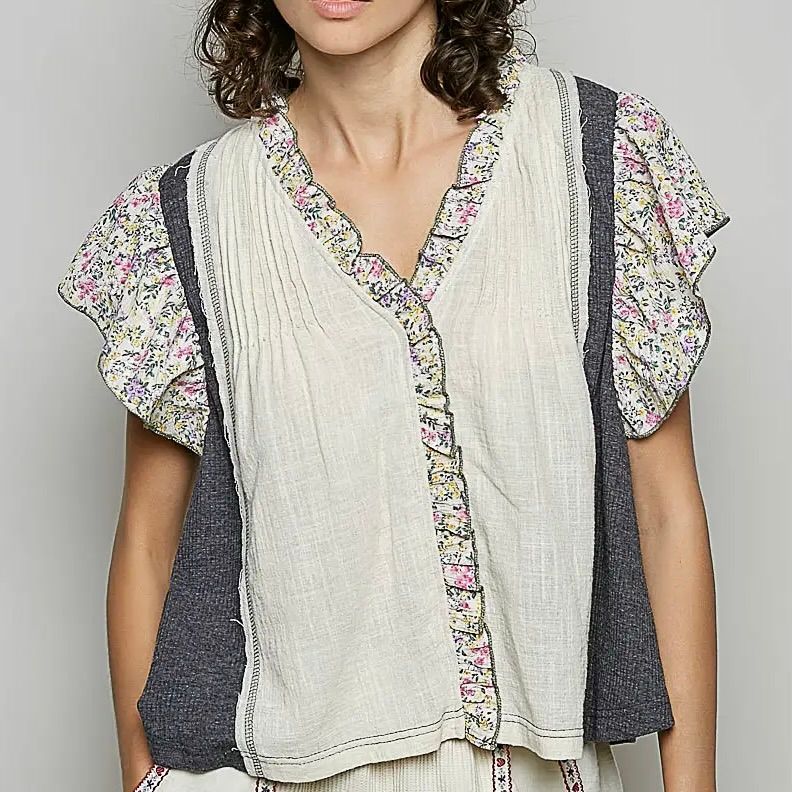 Ruffle Sleeve Pintuck Top