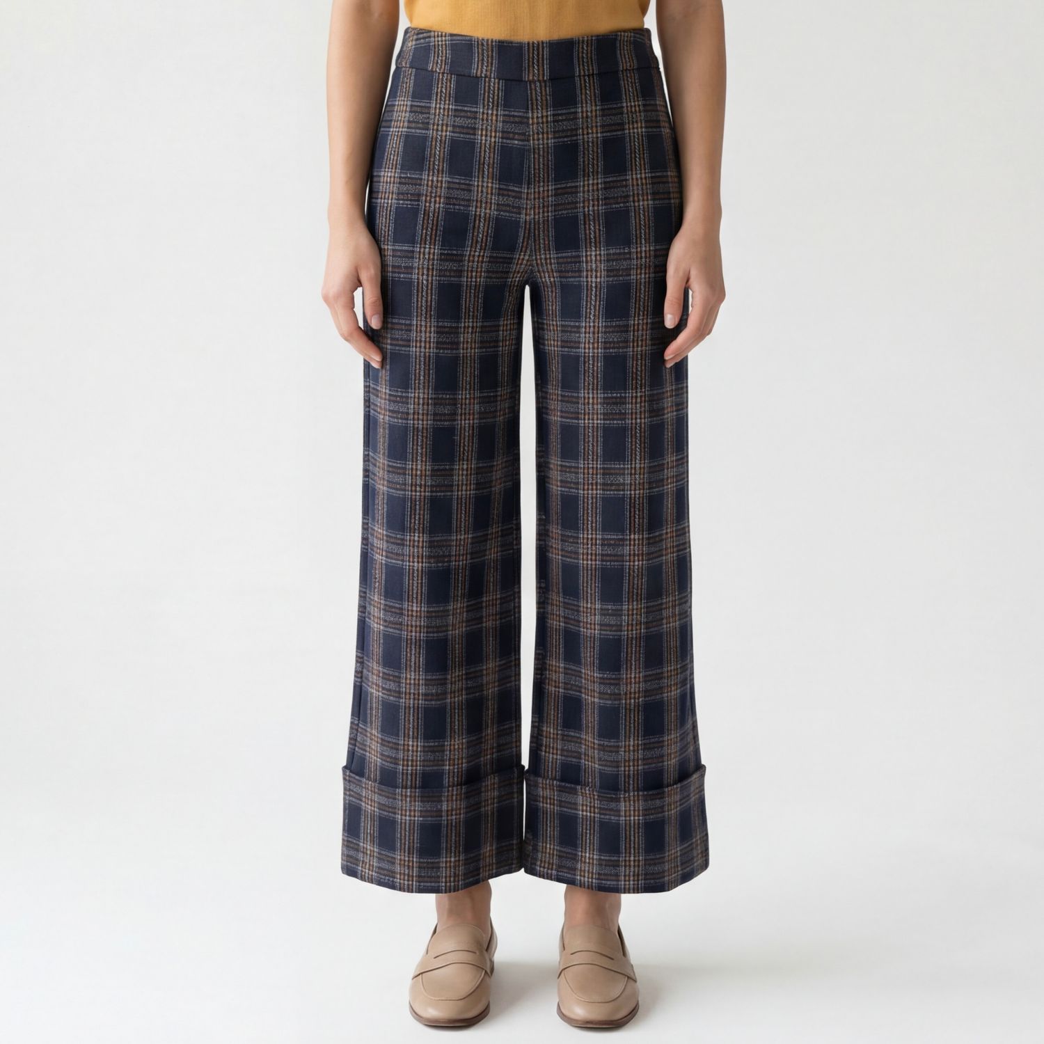 🇨🇦 Knit Plaid Cuffed Wide Leg Pant