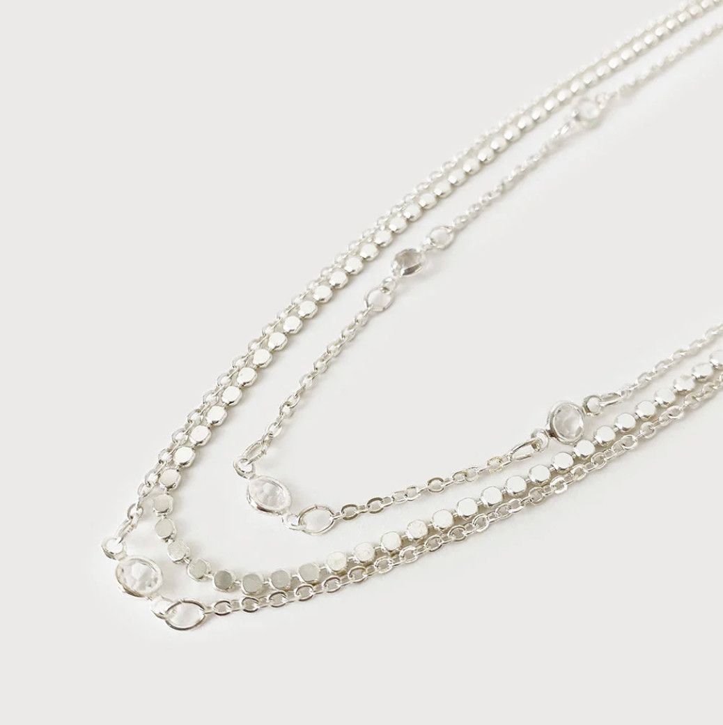 3 Layer Chain Necklace w/ Crystals