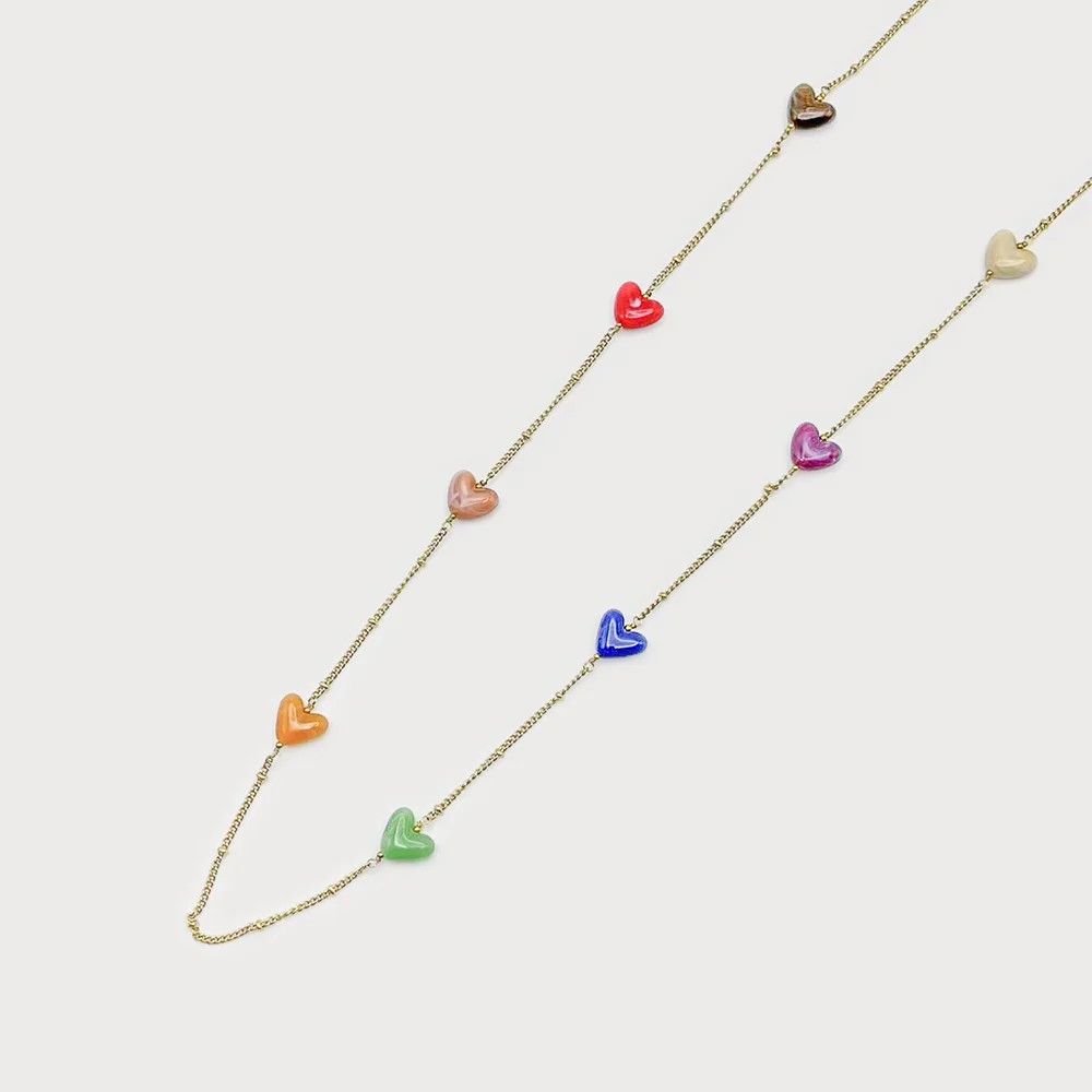 Colourful Stone Heart Necklace, Gold