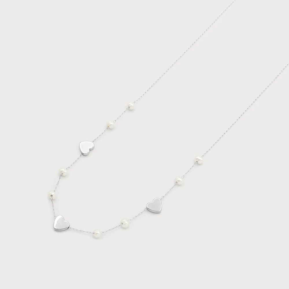 Heart &amp; Pearl Nekclace, Silver
