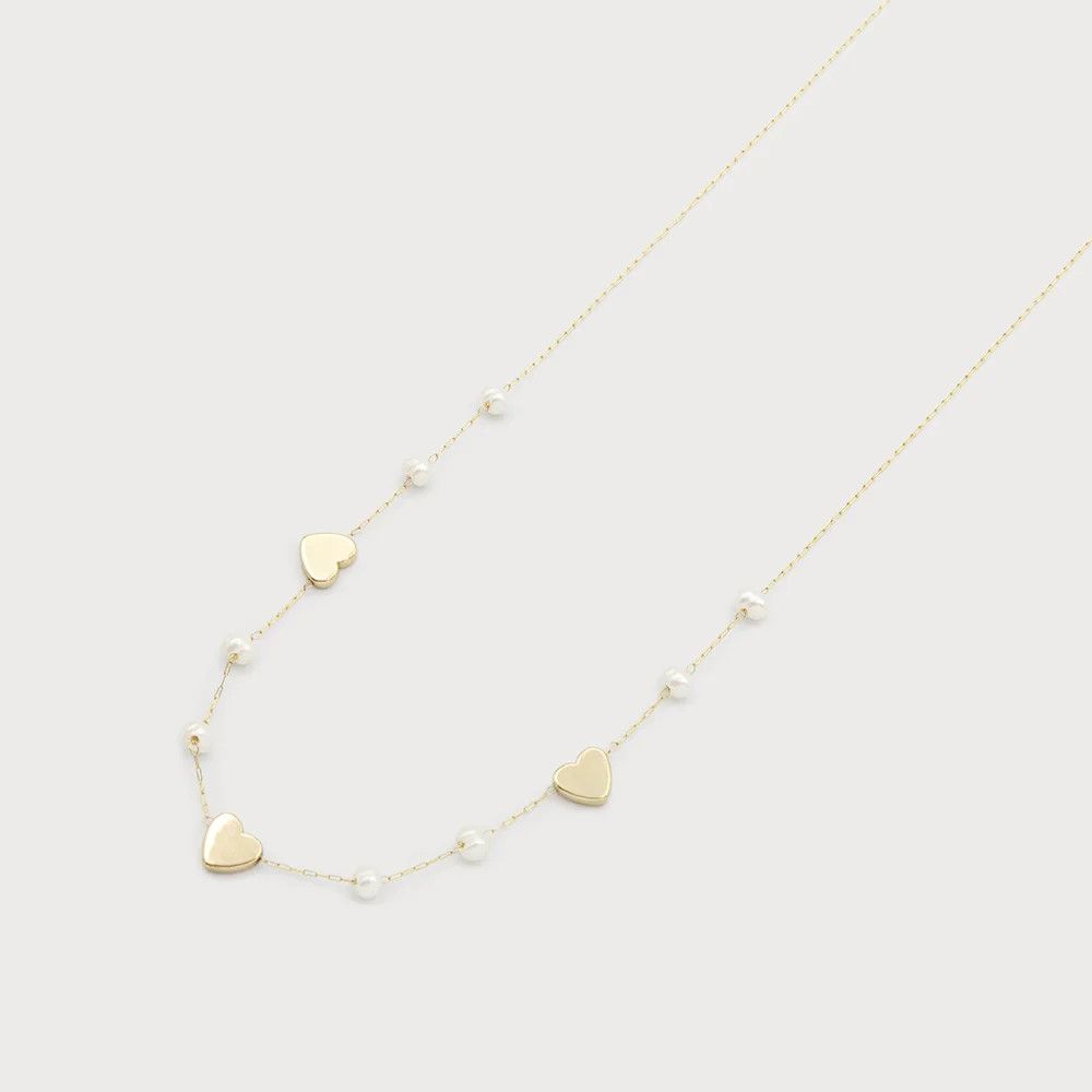 Heart &amp; Pearl Necklace, Gold