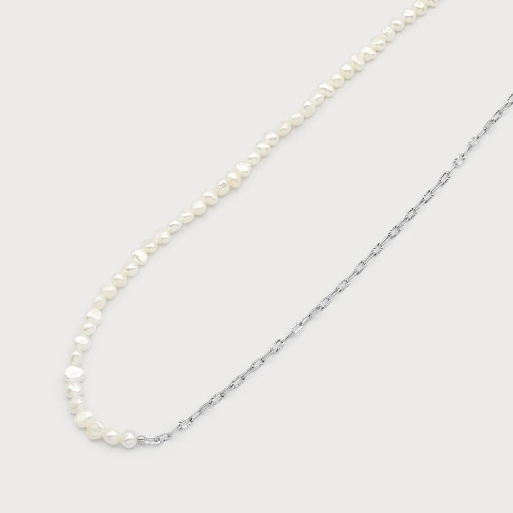 🇨🇦 Pearl and Etched Link Necklace, Silver