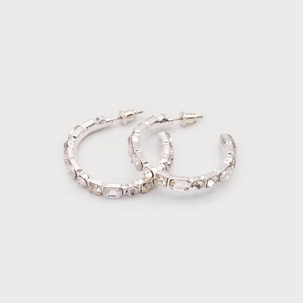 Crystal Encrusted Hoops, Silver