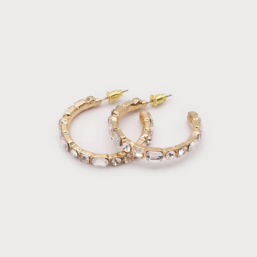Crystal Encrusted Hoops, Gold