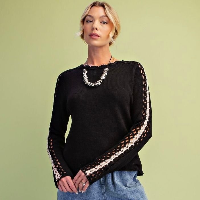 Knit Sweater Top w/ Crochet Panel