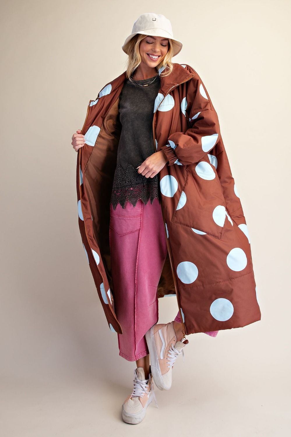 Polka Dot Padded Maxi Jacket