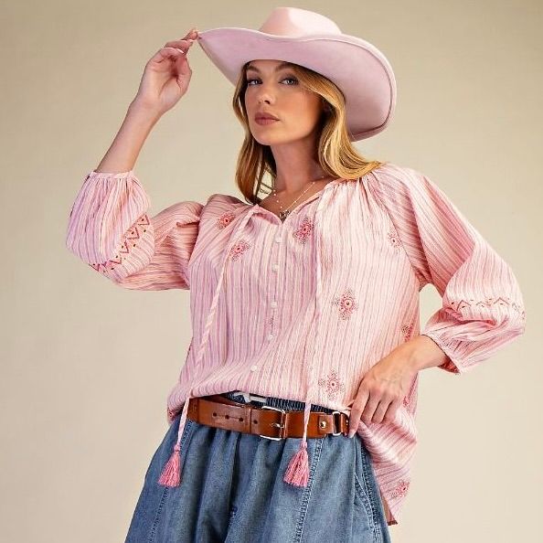 Textured Embroidered Detail Top
