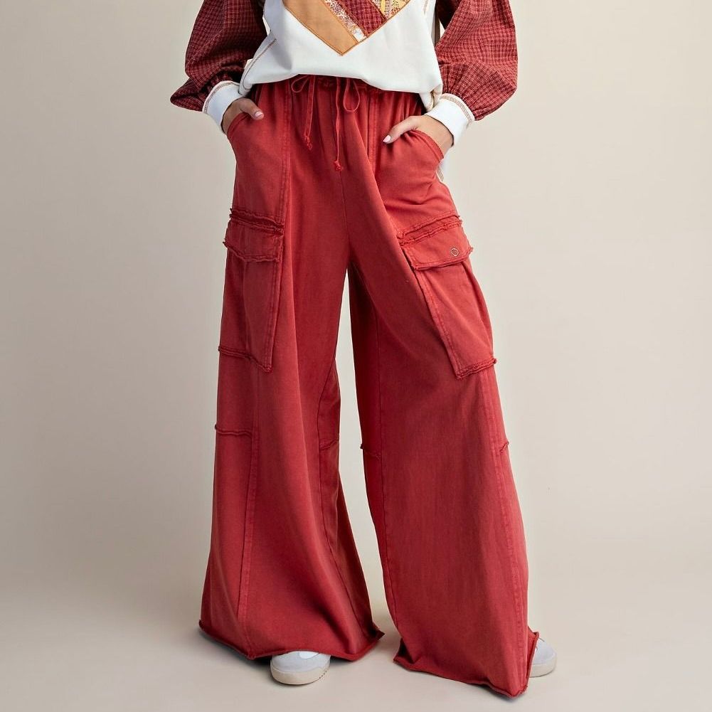 Wide Leg Terry Cargo Pants