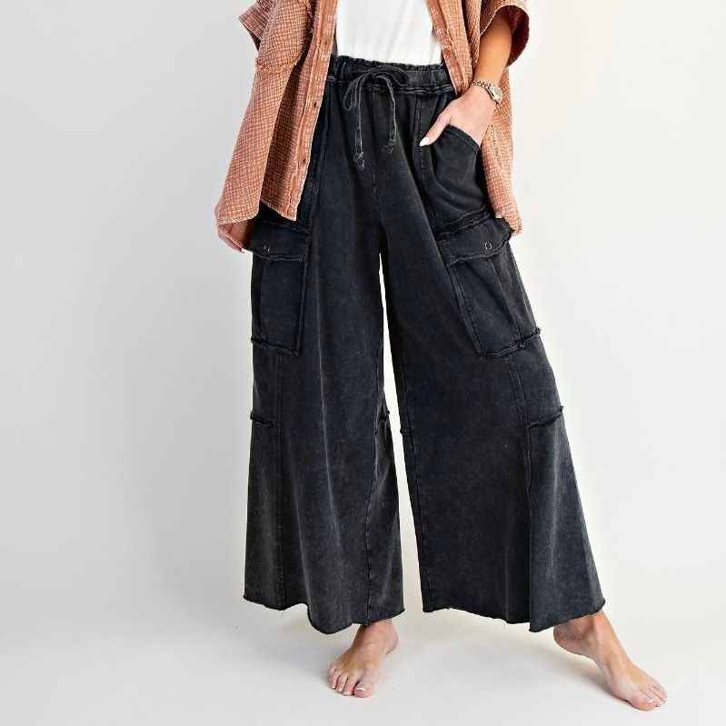Wide Leg Terry Cargo Pants