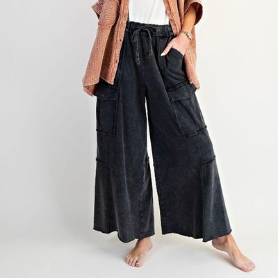 Wide Leg Terry Cargo Pants