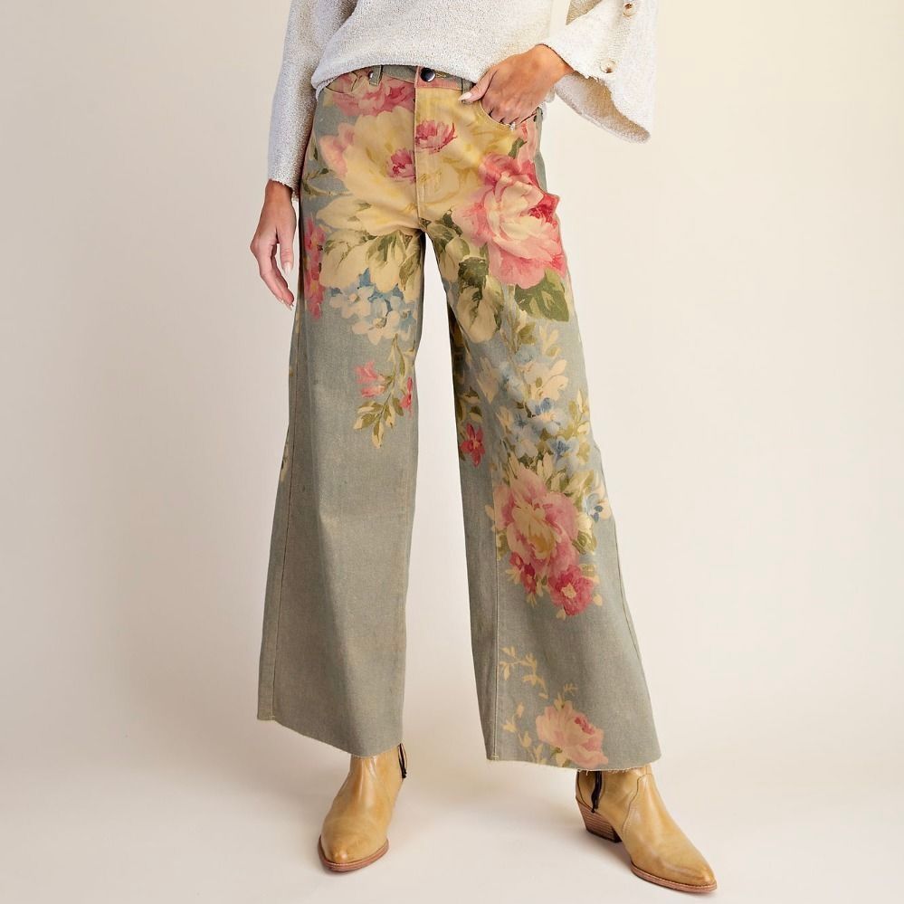 Floral Print Stretch Twill Jean
