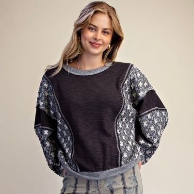 Patchwork Sleeve Floral Top