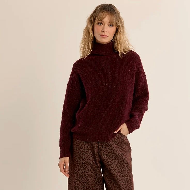 Ribbed Sequin Turtleneck Sweater