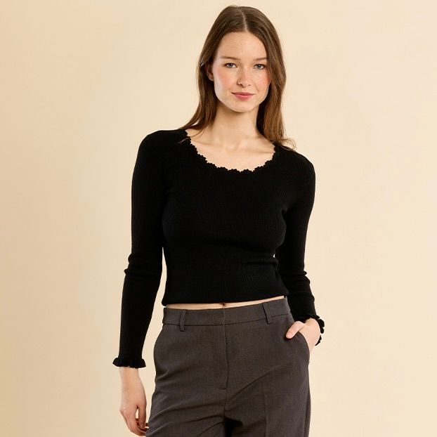 Crochet Trim Rib Knit Top