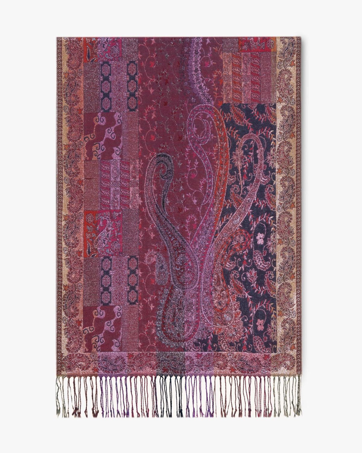 Silver Metallic Flower Pattern Fringe Pashmina
