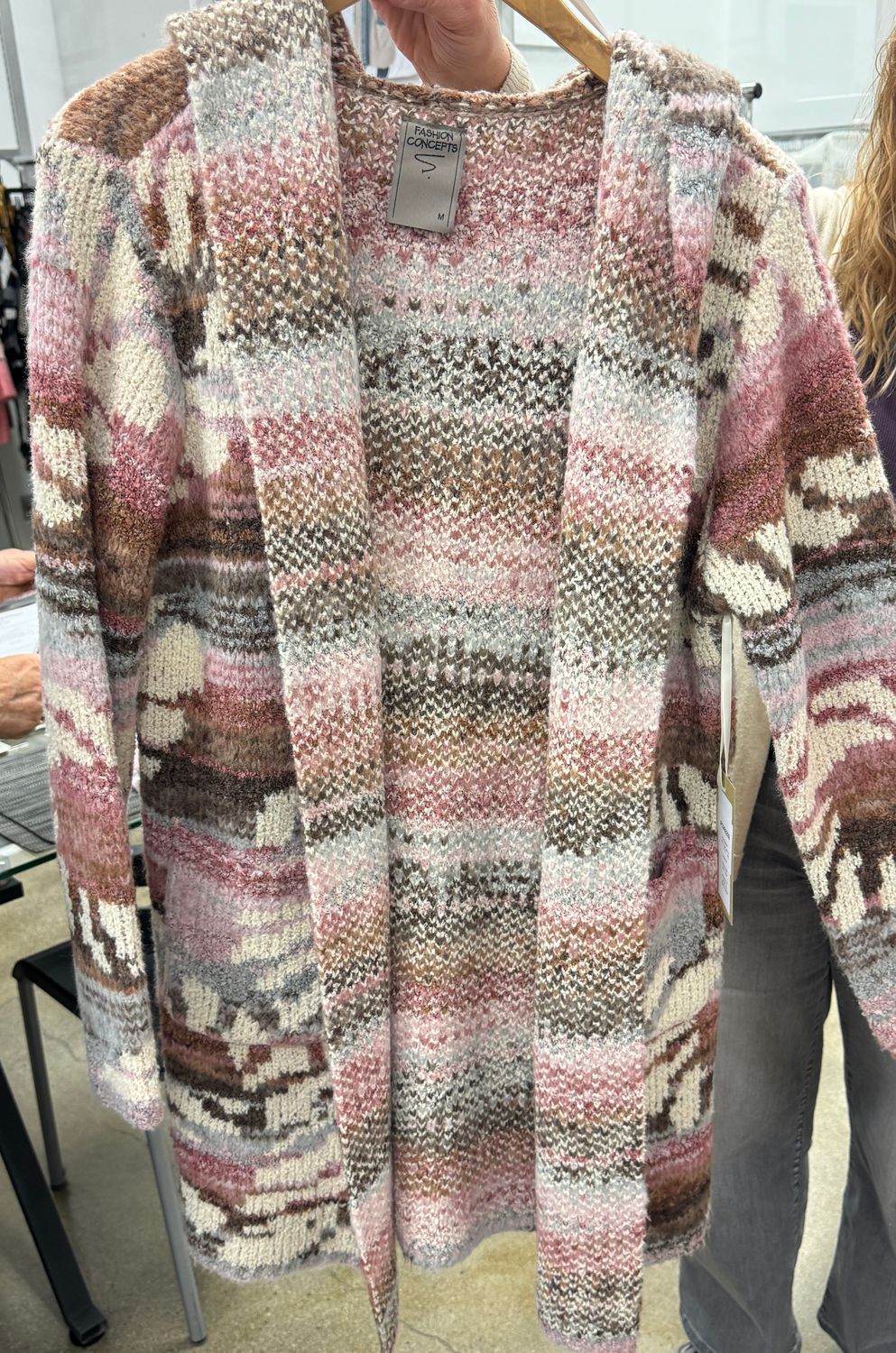 Varigated Hooded Long Cardigan