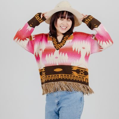 Navajo Knit Fringe Hem Sweater