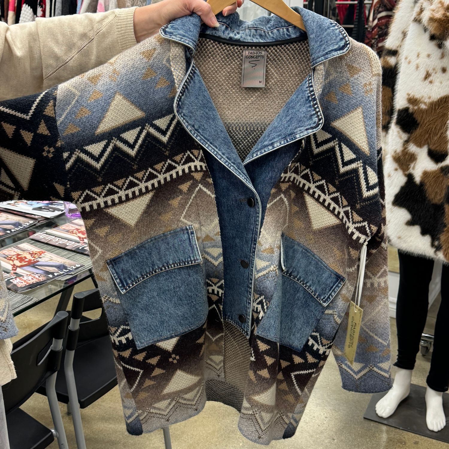 Navajo Knit Denim Cardi Jacket