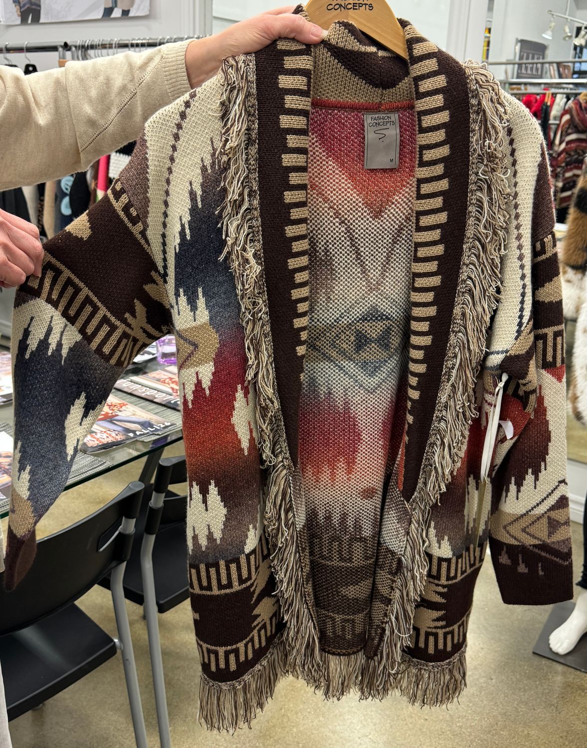 Navajo Knit Fringe Edge Cardi