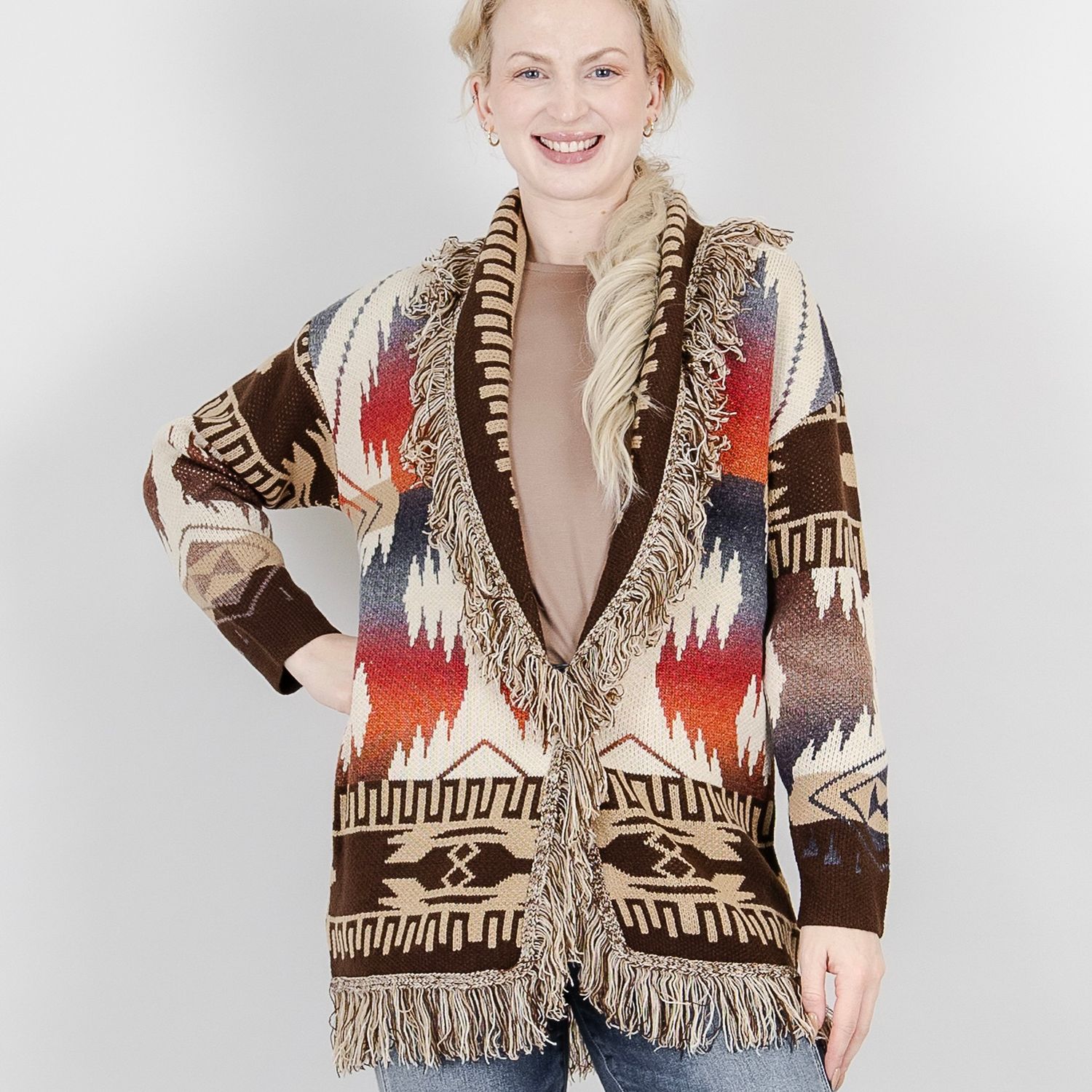 Navajo Knit Fringe Edge Cardi