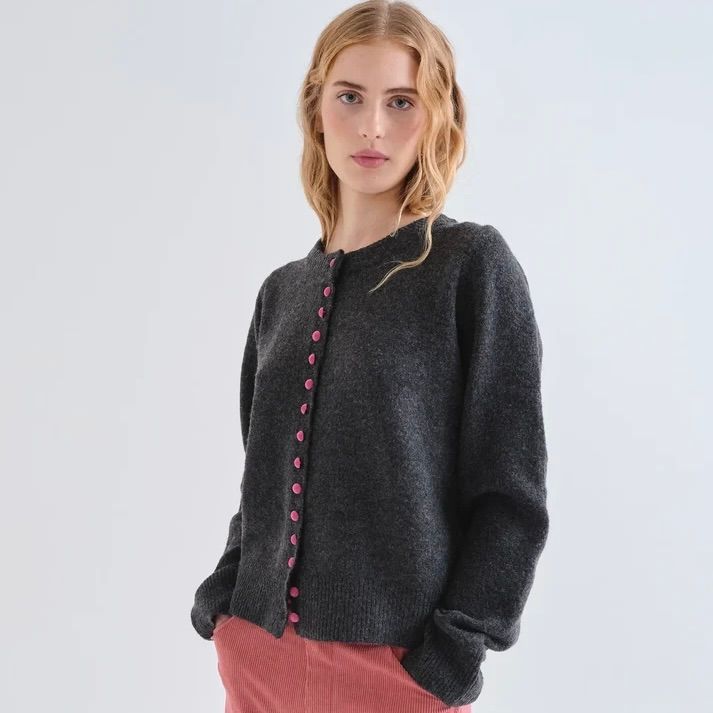 Cardigan with Pink Velvet Buttons