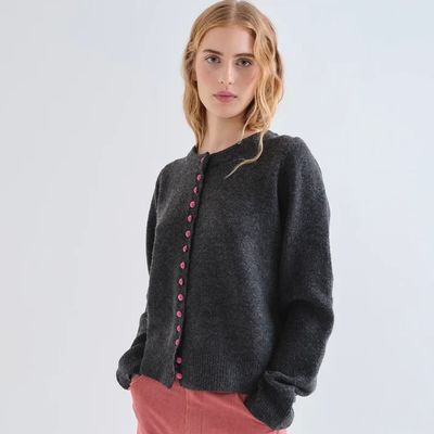 Cardigan with Pink Velvet Buttons