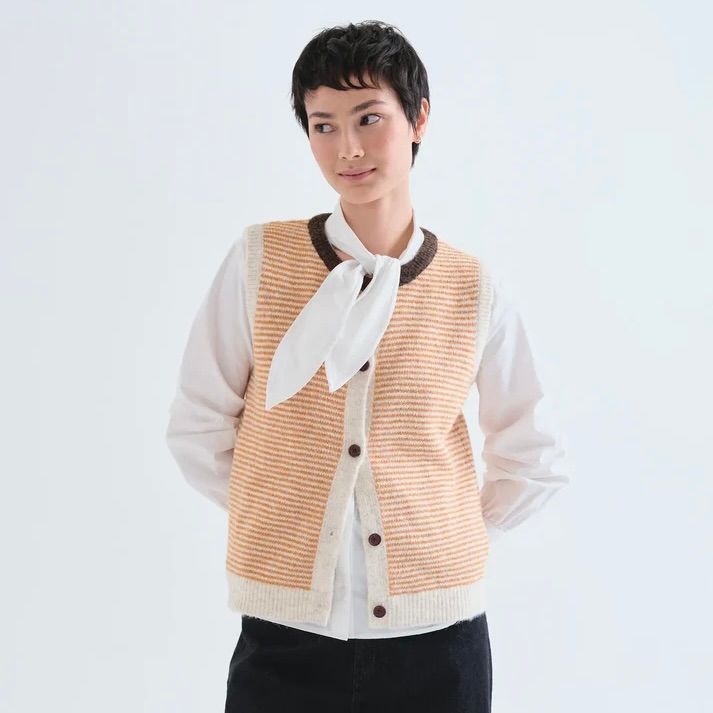 Knitted Striped Button Front Vest