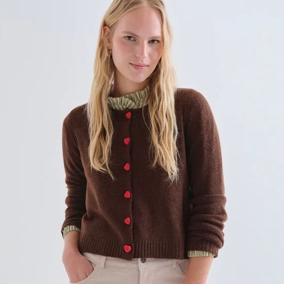 Cardigan with Red Heart Buttons