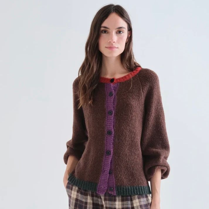 Knit Cardigan with Multicoloured Accents