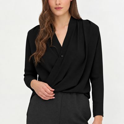 🇨🇦 Draped Wrap Pleated Back Top