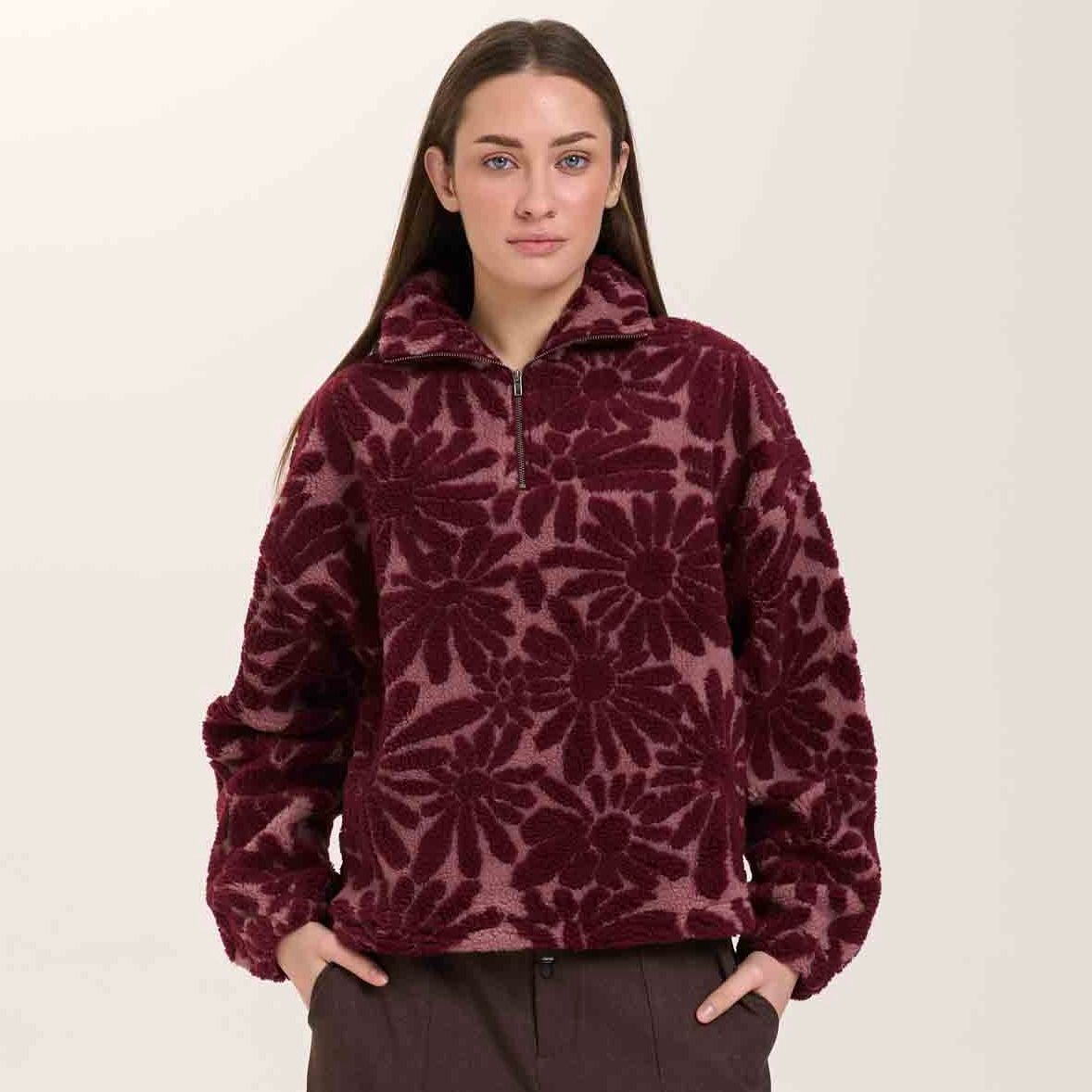 Cozy 1/4 Zip Flower Sweatshirt