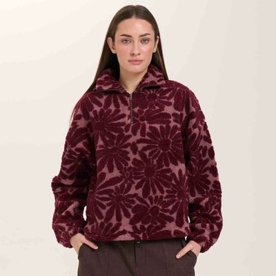 Cozy 1/4 Zip Flower Sweatshirt