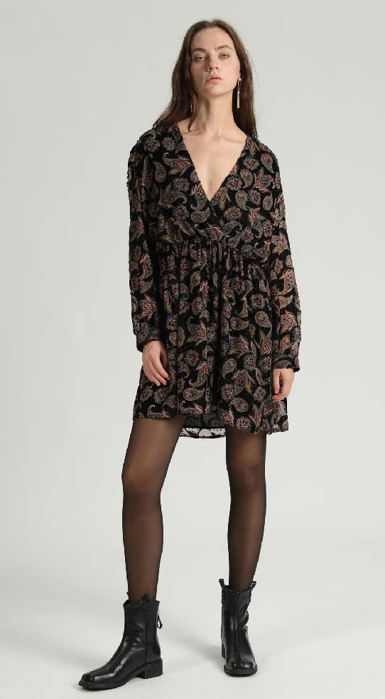 Djamel Paisley Print Velvet Dress