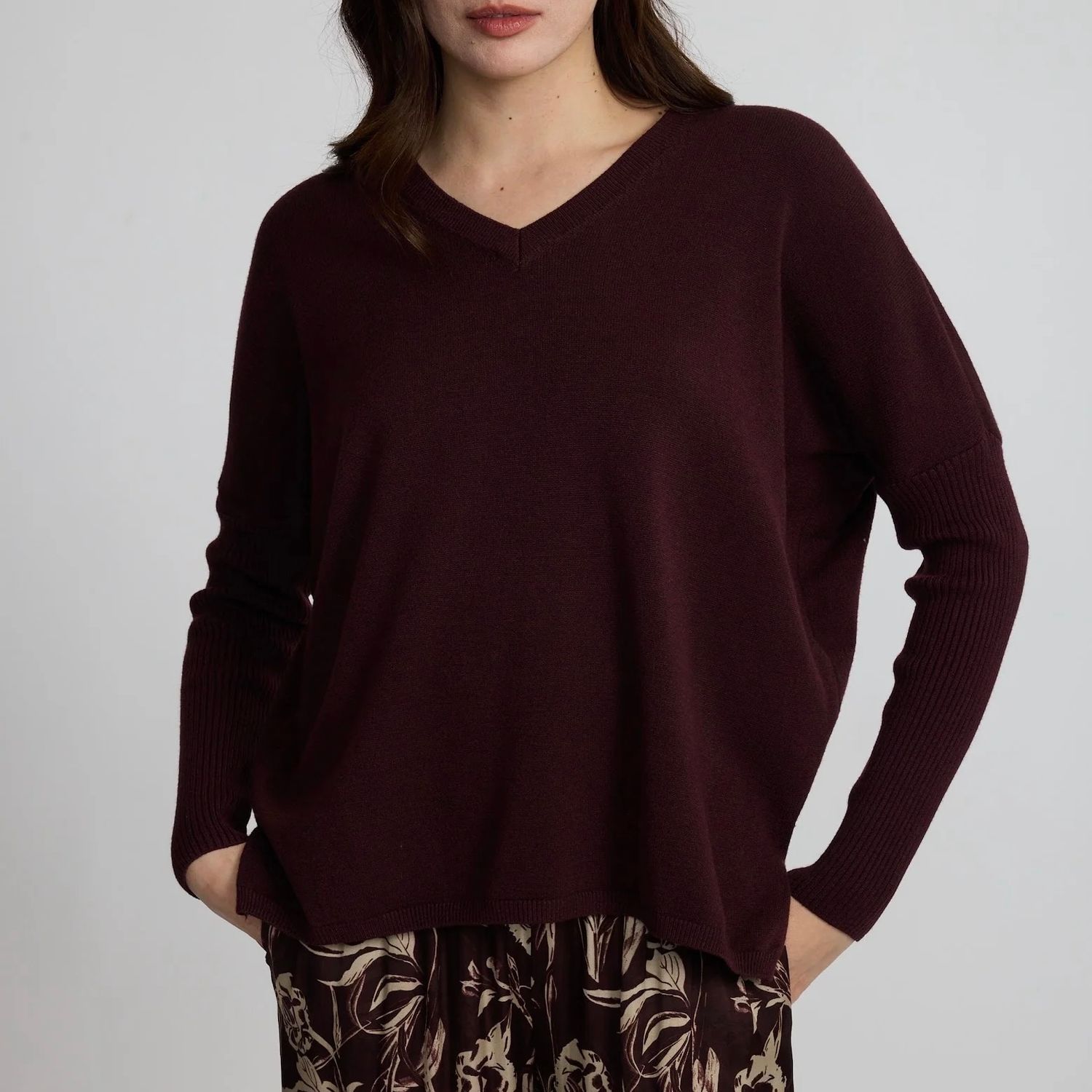 🇨🇦 Ribbed Sleeve V Neck Sweater