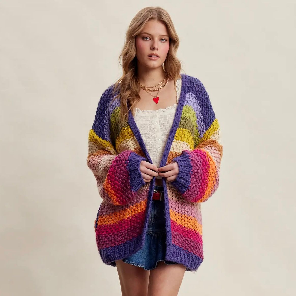 Rainbow Hand Crochet Cardigan