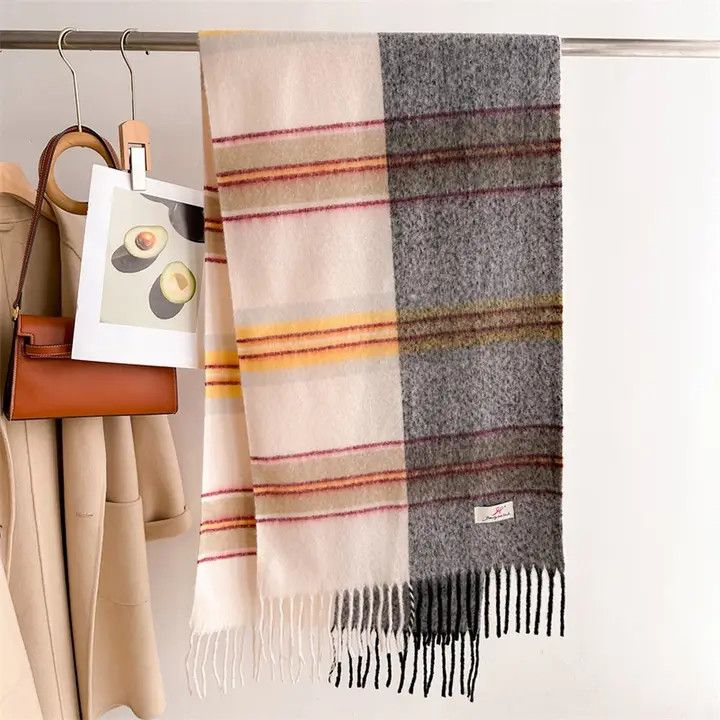 Long Striped Knit Fringe Scarf