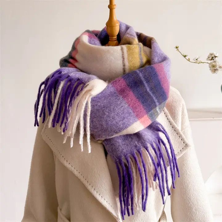 Long Striped Knit Fringe Scarf