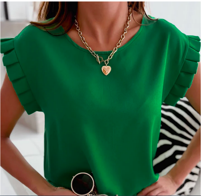 Ahana Ruffle Pleated Blouse Top-Green