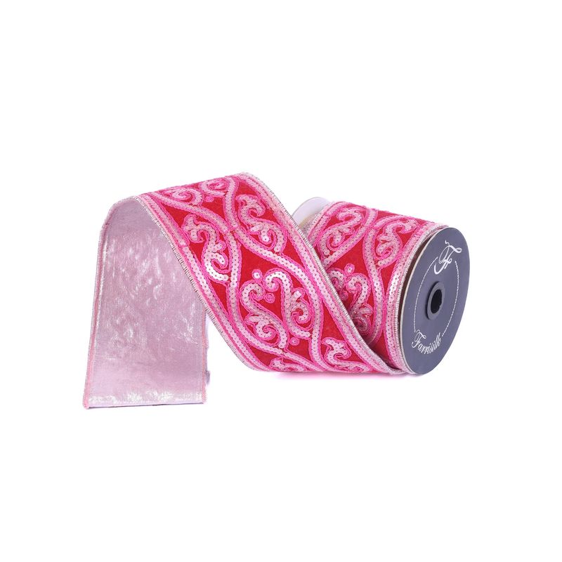 Morris Tapestry Ribbon HOT PINK &amp; LT. PINK 4"x5yd