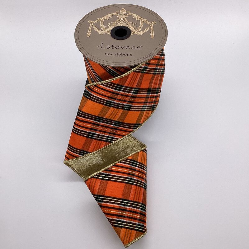 4" x10yds dupion salem plaid bias cut, white orange black