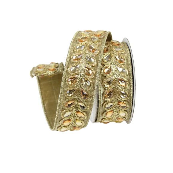 Pear Shape Jewels Ribbon GOLD 1.25"x5yd