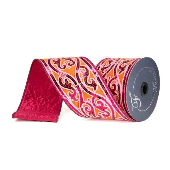 Morris Tapestry Ribbon ORANGE/HOT PINK 4"x5yd