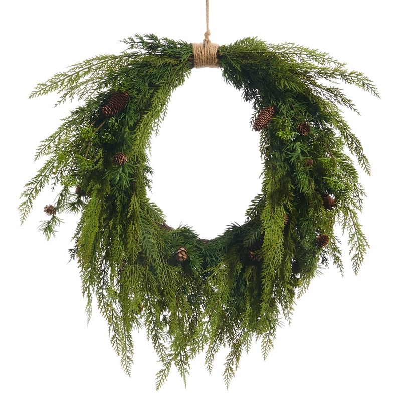 24" Cedar &amp; Mini Pinecone Wreath