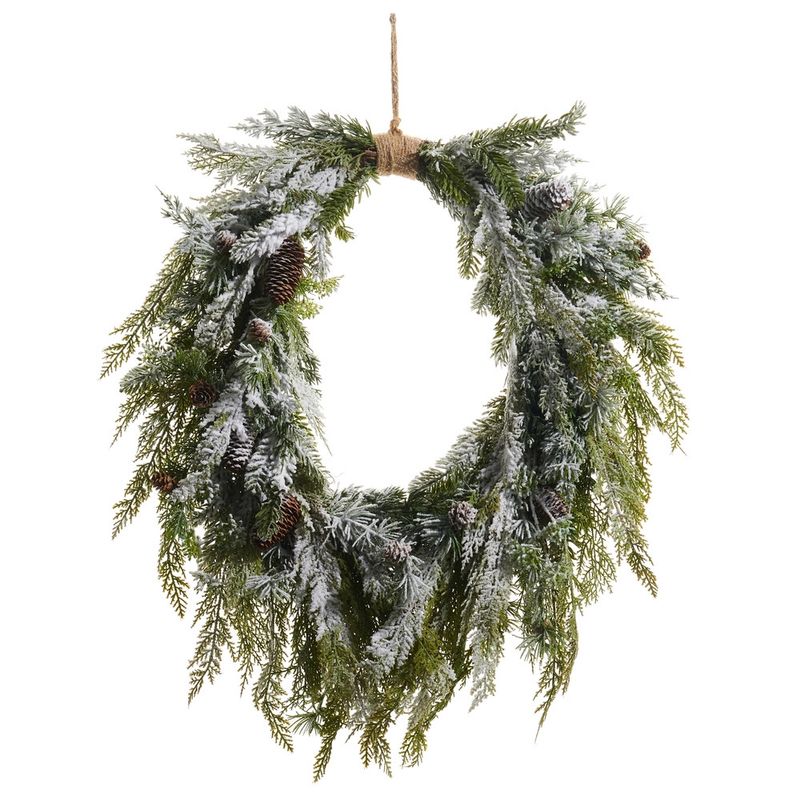 24" Flocked Cedar &amp; Mini Pinecone Wreath